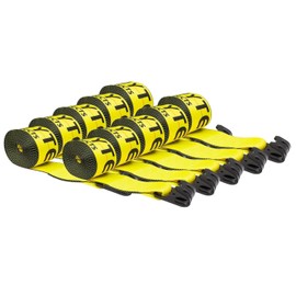 Mytee Products (10 Pack) Winch Straps 4" x 30' Yellow Heavy Duty Tie Down w/ 3.25" Narrow Flat Hook WLL# 5400 lbs | 4 Inch Cargo Control for Flatbed Truck Utility Trailer