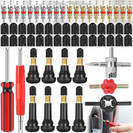 Mikqky Pack of 63 Valve Core Repair Tool, Single Head Valve Core Tool, 5 in 1 Valve Core Repair Tool, 20 x Valve Core, 30 x Tyre Valve Caps, 8 x Tyre Valve (Tr412, Tr414)