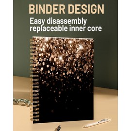 FVBAO Spiral Journal Notebook for Women,A5 College Ruled Notebooks 6"x 8.4", 120 Pages (60 Sheets) Lined Journal with Premium Thick Paper,Perfect for School Office Home(Gold Glitter Falling)