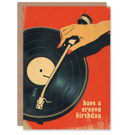 Artery8 Birthday Card Retro Red Vinyl Player Have a Groovy Day For Her Gran Sister Niece Daughter Wife Woman Greeting Card