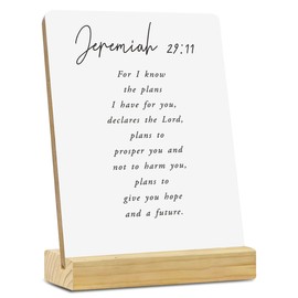 MUBIAO I Know the Plans Bible Verse Desk Decor Rustic Wood Plaque with Stand, Jeremiah 29:11 Scriptures Decor, Christian Wood Sign, 4x5 Inches