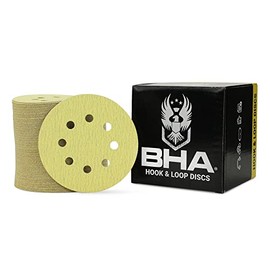BHA 5" Inch 8 Hole Hook and Loop Sanding Discs for Orbital DA Sanders - 100 Pack (220 Grit)