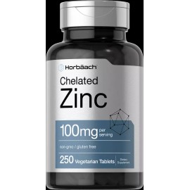Horbaach Chelated Zinc Supplement 100mg | 250 Tablets | High Potency | by Horbaach