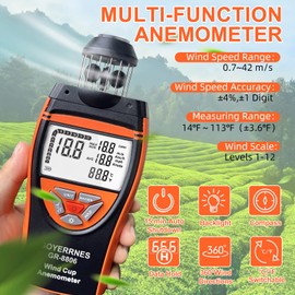 Digital Anemometer Handheld,GR-8806 Wind Meter Air Velocity Tester Measure Wind Speed m/s, km/h, mph,Knots Temperature ℃ /℉ Support Tripod Screw, Data Retention, Backlight