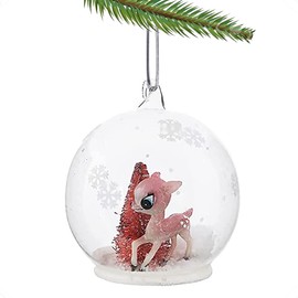 Christmas Market Ornaments Bola de nieve con diseño de reno y árbol, color rosa vintage con copos de nieve, decoración retro del país de las maravillas del invierno
