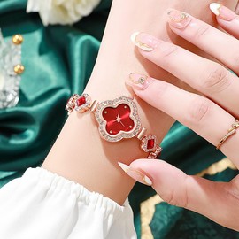 ADSBIAOYE Luxury Women Wrist Watches Unique Rose Gold Diamond Bracelet Watch Fashion Dress Quartz Watches for Women Gift (01 red)