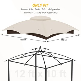 Replacement Gazebo Canopy Top Cover for 10 x 12, Double Tiered Waterproof Canopy Roof for Lowe's Allen Roth Gazebo #GF-12S004B-1(Beige)