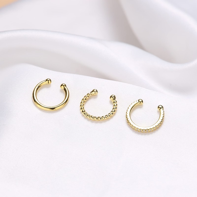 Kakonia 3Pcs 925 Sterling Silver Ear Cuffs For Women Non-Piercing
