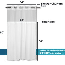 Stall Size Snap in Fabric Shower Curtain Liner Replacement 53 x 60 Inches,Fit with Shower Curtains 54 x 80 with Window