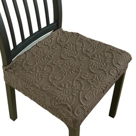 Lawalon Dining Chair Seat Covers (Chocolate, Set of 2), Embossed Stretch Slip Covers with Thick Jacquard Fabric, Durable Elastic Seat Protectors, Machine Washable for Dining Room or Kitchen Use