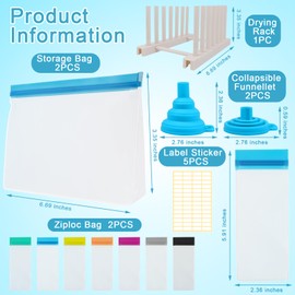 24pcs Protein Powder Travel Container Set, Reusable Powder Supplement Container To Go-14 Single Dose Bags, 2pc Large Travel Containers Zip Up Bags, 5pcs Label Stickers, 2pcs Funnels and Drying Rack