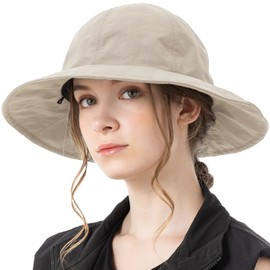 [Ｌｏｏ＆ｃ] ルーアンドシー 帽子 レディース つば広 ハット ネックガード付き 大きいサイズ アクティブ ベルハット 遮光100％ 紫外線対策 uvカット あご紐付き オールシーズン サファリハット サイズ調整可能【L(58-61cm)-ミルクベージュ】