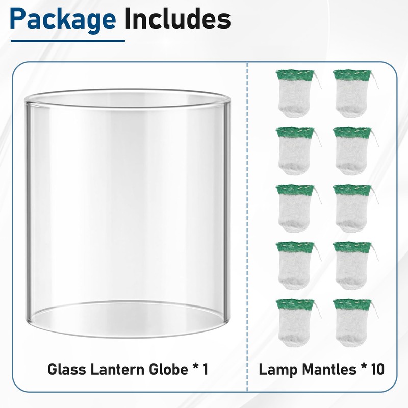 10 Pcs Propane Lantern Mantles with Lantern Globe Replacement Glass