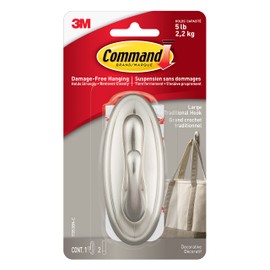 Command Traditional Decorative Hook, Large, Brushed Nickel, 1 Hook 2 Large Strips