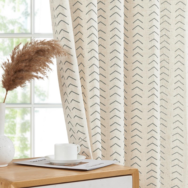 jinchan Linen Boho Curtains for Living Room Semi Sheer Gray