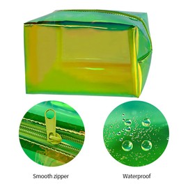3 pcs Clear Holographic Yellow Cosmetic Bags Transparent Iridescent TPU Small Makeup Organizer Pouch