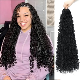 QIDESHENG 9 Packs Senegalese Twist Crochet Hair 24 Inch Pre-Looped Island Twist Boho Crochet Braids Hair Extensions with curls Synthetic Crochet Hair Extensions for Black Women（1B）