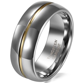 JewelryWe 8mm Two Tone Mens Gold Groove Inset Tungsten Carbide Rings Anniversary/Engagement/Wedding Bands(9.5) : UK Size - S