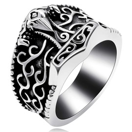 Uloveido Men's Black Biker Stainless Steel Vintage Celtic Knot Myth Thor's Hammer Band Ring for Husband (Size T) Y517