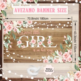 Avezano Avezano Rustic Girl Baby Shower Banner A Sweet Little Girl is on Her Way Baby Shower Party Decorations Pink Floral Girl Banner Photo Booth Studio Props 70.8 x 43.3 inch