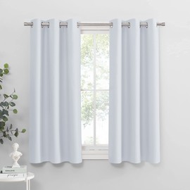 PONY DANCE Room Darkening Curtains - Ring Top Blackout Curtain Panels for Bedroom Window Treatment Drapes Home Decoration Energy Saving for Hotel, 42 x 45 inch, Greyish White, Double Panels