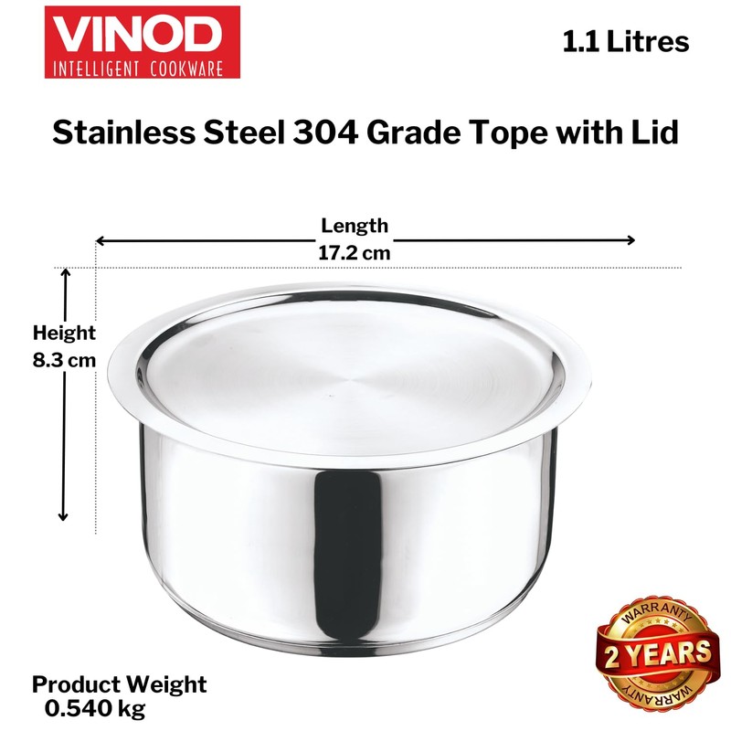 Vinod Stainless Steel 304 Grade Pot/Deep Pot/Saucepan with Lid -