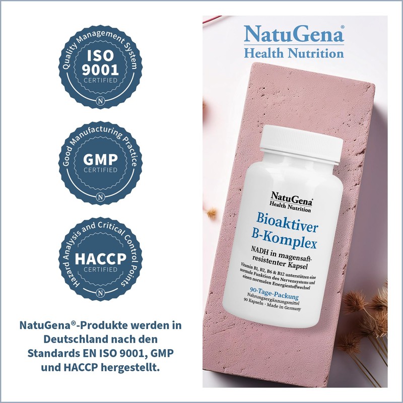 NatuGena Bioaktiver B-Komplex, magensaftresistenter Kapsel, Vitamin B6, B12, Thiamin (B1),