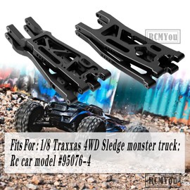 RCMYou Aluminum Suspension Arms Upgrades Part for 1/8 Sledge 4WD #95076-4, 4pcs Alloy Front Rear Swing Arm Hops Up w/Carbon Fibre Dust-Proof Protection Plate,Black