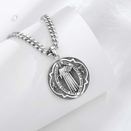 INFUSEU Saint Benedict Necklace, 925 Sterling Silver St Benedict Medal Pendant Christian Religious Protection Divine Spiritual Protection Dual Wear Jewelry Amulet Gifts for Men Women