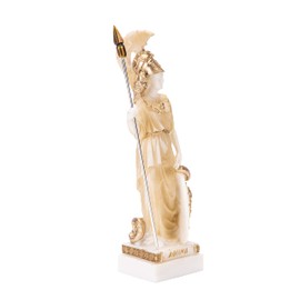 Athena with Owl Medusa Holding Sign Greek Goddess Alabaster Statue Gold 7"