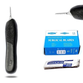 PRECISE CANADA: Box of 100 Pieces Carbon Steel Scalpel Blade #11 with Free Handle # 3 Black Color Plastic Handle