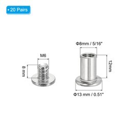 PATIKIL Hex Chicago Screws, 20 Set Binding Screw Posts M6 x 12 mm Connecting Hex Drive Socket Cap Bolt Nuts for Scrapbook Leather Belt Album Photo Furniture Repair, Silver