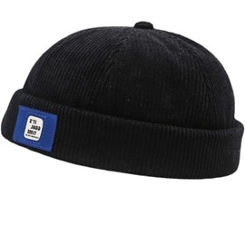 Faringoto Corduroy Docker Hat for Men without Brim, black