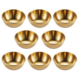 8 Pack 3.2inch Round Saucers Bowl stainless steel Sauce Cups Mini Individual Condiment Pudding Seasoning Dishes Appetizer Plates Dipping Bowl, for Sushi,Dessert,Tomato Sauce,Soy,BBQ, Golden