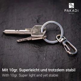 PAKADI Pack of 10 Carabiner Hooks with Key Ring in Shiny Silver, Carabiner Pendant for Keychain, Mini Carabiner, Rotating Carabiner Hook, Key Ring for Crafts