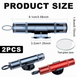 2-Pack Emergency Car Window Breaker & Seatbelt Cutter - Life Hammer with Holders & Test Glass | Tungsten Steel Tip, Underwater Use (Red/Black)