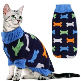 ACTOYS Jumper for Cats, Warm Cat Jumper, Cat Sweater for Cats, Cat Clothes Cute, Black Cat Jumper for Cats Sweater, Cat Clothing, Winter, Pet Jumper Cat, Bone (M)
