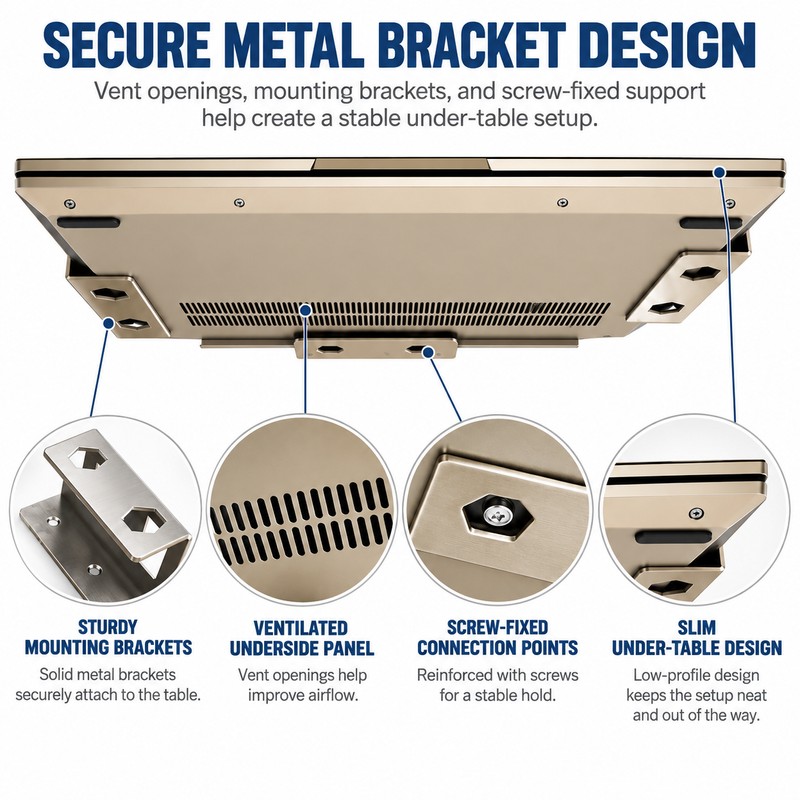 Under-Desk Laptop Holder for Storage – Screw-Mount Bracket Set for