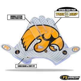 Scale Wear Design University of Iowa Hawkeyes Football Gloves with Super Stick-Tach Silicone Grip Palms. Men's & Youth Boys Sticky Football Receiver Gloves (White, Youth-M)