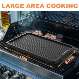 AJinTeby Universal Cast Iron Griddle for Gas Grill, Stovetop Griddle with Handle, 15" x 8.7" Superior Heat Retention, for Charcoal/Gas/Electric Grills, Stove, Camping, Tailgating