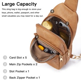 Telena Sling Bag for Women Leather Fanny Pack Crossboday Bags Sling Backpack for Women Camel Brown