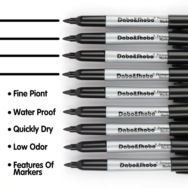 Dabo&Shobo Permanent Markers, 160 Pack Black Permanent Markers Bulk, Fine