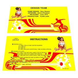 Bally Strikes and Spares Pinball Custom Apron Instruction Cards Hi Resolution