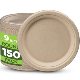100% Compostable Paper Plates Heavy Duty - 150 Pack Biodegradable Disposable Plates – 9” Brown Disposable Dinner Plates Made of Eco-Friendly, Natural Unbleached Sugarcane Bagasse, Microwavable Plates | Munfix
