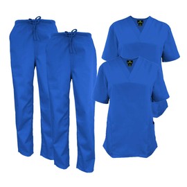 M&M SCRUBS Men's Scrub Set Medical Scrub Tops and Pants - Pack of 2 Set (True Royal Blue, Medium)