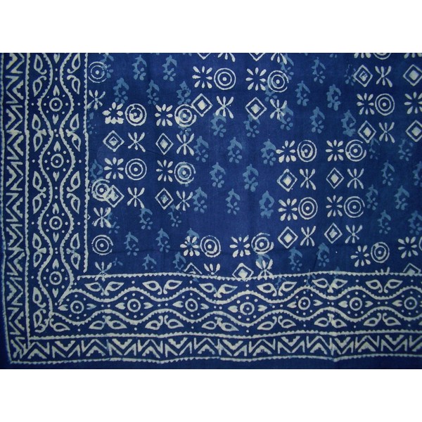 Hand Block Printed Square Dabu Cotton Tablecloth 70" x 70" Indigo Blue