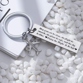 Fly Safe Pilot Keychain for Women Men - May Your Air be Clear Key Chain for Grandson Daughter Flight Attendant Staff - Traveling Gifts Key Ring