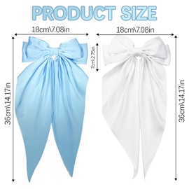 Bliceon 2pc Big Bow Hair Clips, Long Silky Satin Ribbons, Big Bowknot Hairpins Solid Color Barrettes for Women and Girls, Blue and White