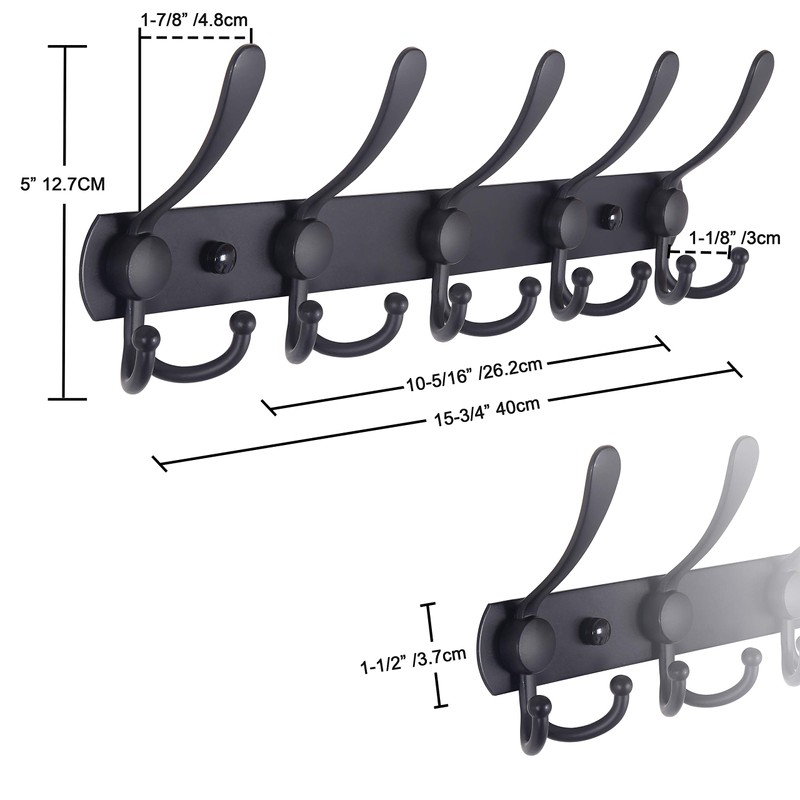 Dseap Coat Rack Wall Mounted - 5 Tri Hooks, Heavy