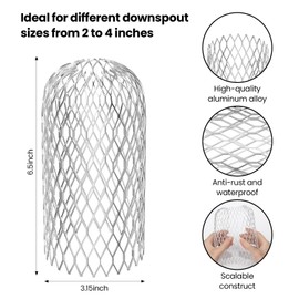 4 Pack Gutter Guards Mesh Aluminum Covers Down Pipe Protectors Expandable Leaf Strainer Keeps Gutter Clear of blockages from Leaves, Moss, Muck, Mud, and Other Debris